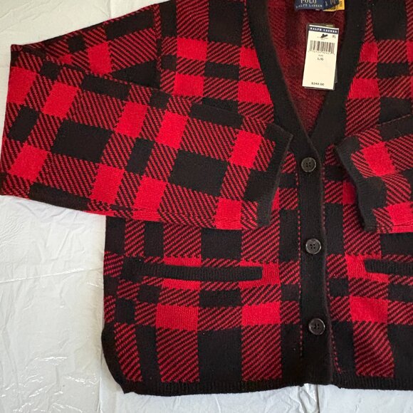 Ralph Lauren woman Red and Black Checkered Sweater Blazer Sz L/G $248 - Picture 2 of 4